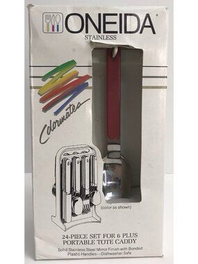 Vintage Oneida Colormates Flatware 24 Piece Set Plus Caddy Dusty Rose 9920D (B)